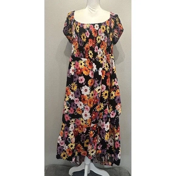 Torrid Maxi Challis Off-Shoulder Tulip Hem Floral Maxi  Dress Plus Size 5X (28) - Picture 6 of 15